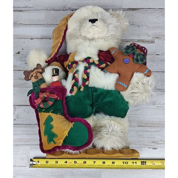 Vintage Kmart Trim A Home Plush Bear 15" Christmas Decoration Wood Base No Tag - Picture 10 of 13